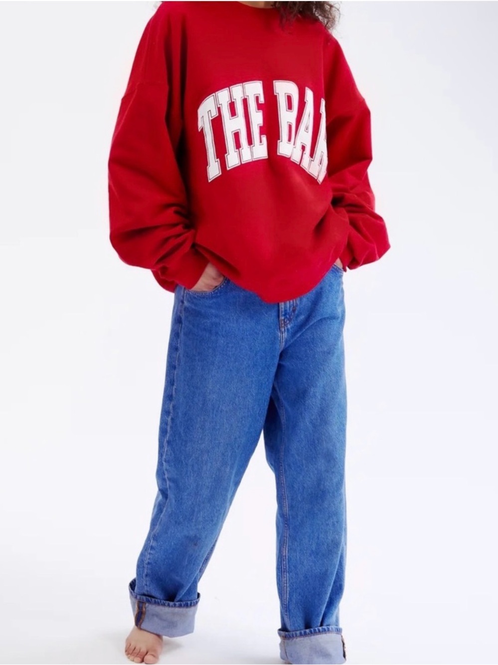 The Bar Varsity Crewneck Sweatshirt in Ruby/White Sz large